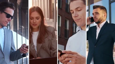 Collage with many different people using smartphone devices. Set collection of Stock Footage 204091808