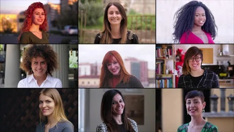 Collage of many diverse multi-ethnic women in good mood 스톡 동영상 219433795
