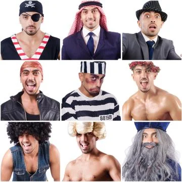 Collage of many faces from same model Stock Photos