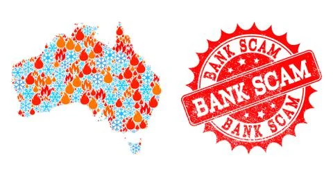 Collage Map of Australia of Flame and Snowflakes and Bank Scam Scratched Seal Stock Illustration