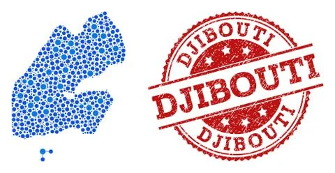 Collage Map of Djibouti with Connected Points and Distress Seal Illustrazione stock