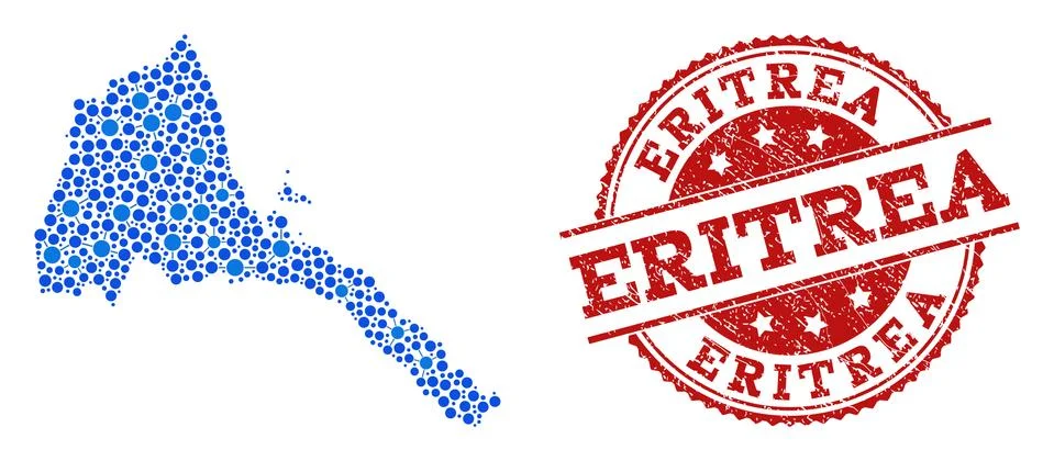 Collage Map of Eritrea with Linked Points and Distress Stamp 스톡 일러스트