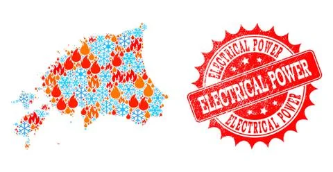 Collage Map of Estonia of Fire and Snowflakes and Electrical Power Textured Stock Illustration