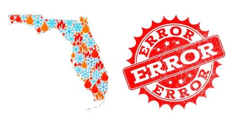 Collage Map of Florida State of Flame and Snowflakes and Error Scratched Stamp Stock Illustration