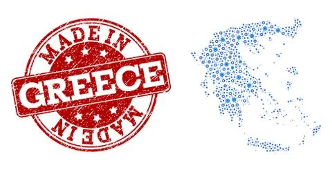 Collage Map of Greece with Engine Connections and Made In Grunge Stamp Stock Illustration