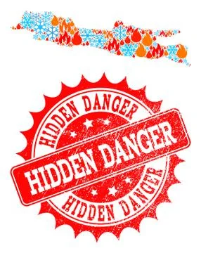 Collage Map of Java Island of Fire and Snowflakes and Hidden Danger Scratched Stockillustratie