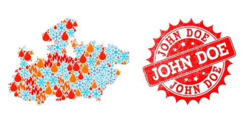 Collage Map of Madhya Pradesh State of Flame and Snow and John Doe Distress Stock Illustration