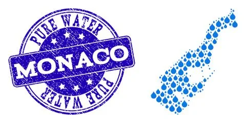 Collage Map of Monaco with Water Tears and Grunge Stamp Stock Illustration
