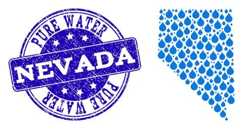 Collage Map of Nevada State with Water Tears and Grunge Stamp Stock Illustration