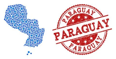 Collage Map of Paraguay with Connected Dots and Scratched Seal イラスト素材