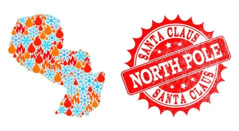 Collage Map of Paraguay of Fire and Snow and Santa Claus North Pole Scratched Illustrazione stock