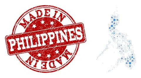 Collage Map of Philippines with Wheel Integration and Made In Grunge Stamp Stock Illustration
