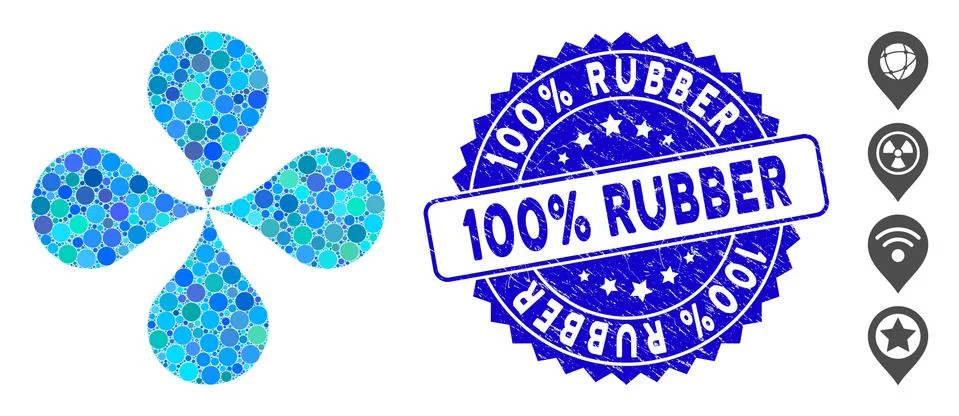 Collage Map Pointers Icon with Scratched 100% Rubber Stamp 库存插图