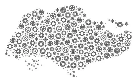 Collage Map Of Singapore with Cogs Stock Illustration