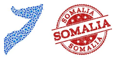 Collage Map of Somalia with Connected Points and Textured Stamp Illustrazione stock