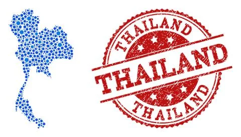 Collage Map of Thailand with Linked Points and Scratched Seal Illustrazione stock