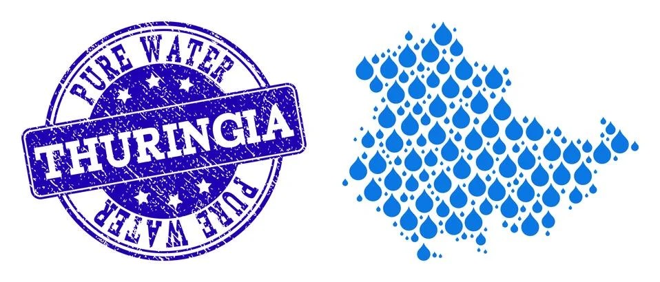 Collage Map of Thuringia State with Water Tears and Grunge Stamp Illustrazione stock