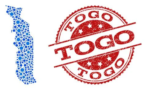 Collage Map of Togo with Connected Points and Textured Stamp Illustrazione stock