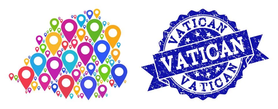 Collage Map of Vatican with Map Pointers and Grunge Stamp Stock Illustration