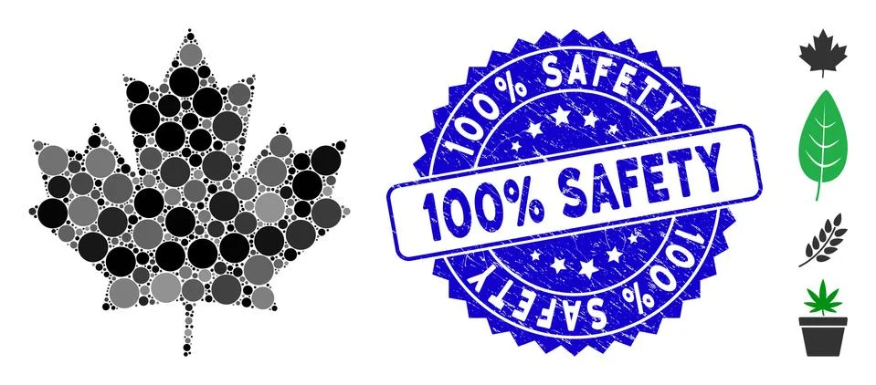 Collage Maple Leaf Icon with Grunge 100% Safety Stamp イラスト素材