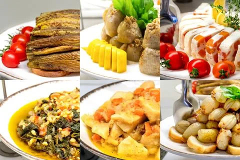 Collage of Mediterranean cold vegetable appetizers Stock Photos