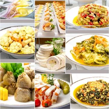 Collage of Mediterranean cold vegetable appetizers Stock Photos