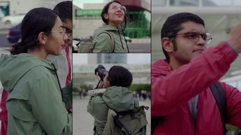 Collage of medium shot of couple having date, hugging, kissing Vídeo Stock 104751574