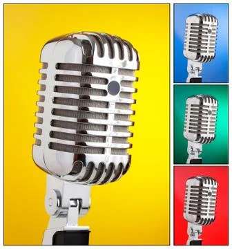 Collage of microphones with different colored backgrounds Stock Illustration