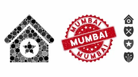 Collage Military Building Icon with Textured Mumbai Seal Ilustración de archivo