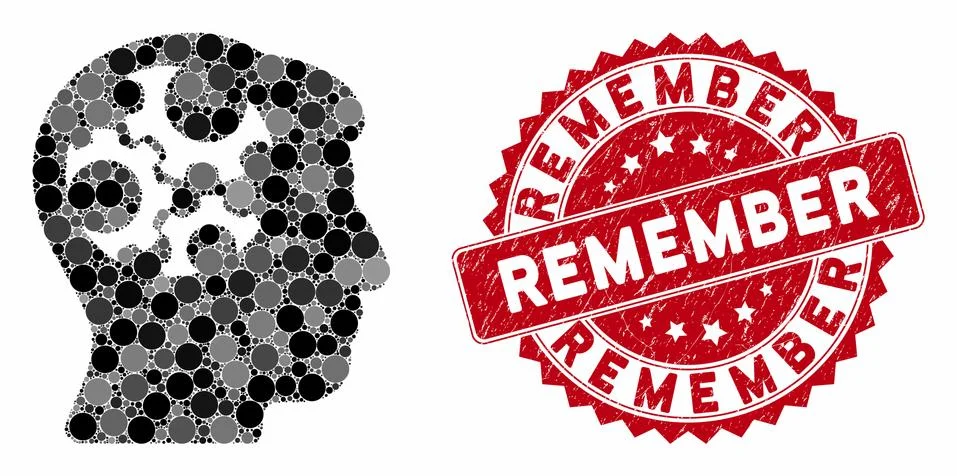 Collage Mind Gears with Textured Remember Seal Illustrazione stock