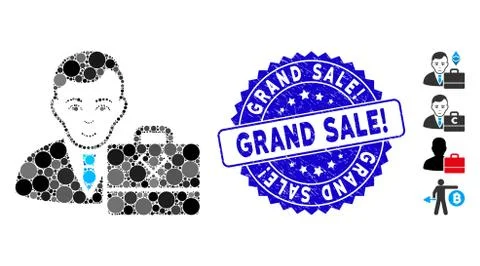 Collage Mining Accounter Icon with Textured Grand Sale! Seal Illustrazione stock