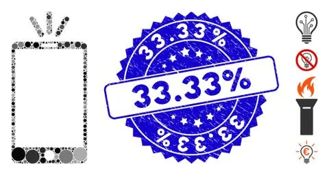 Collage Mobile Torch Icon with Scratched 33.33% Stamp 스톡 일러스트