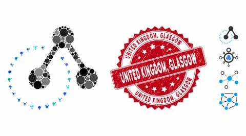 Collage Molecule Structure Analysis Icon with Scratched United Kingdom, Glasgow Stock Illustration