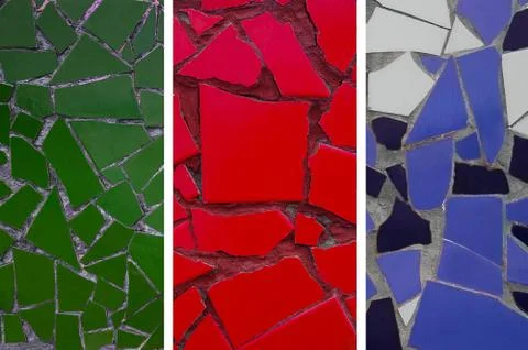 Collage mosaic texture. Set of different colour mosaic surface. Green, red, v 库存照片