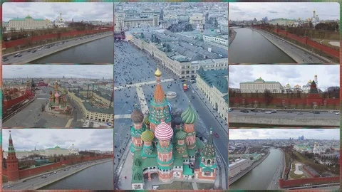 Collage of Moscow with Kremlin complex, Red square, St. Basils cathedral Vídeos de archivo 83375151