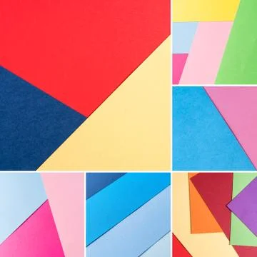 Collage with Multi colored abstract paper of pastel colors with geometric sha Stock Illustration