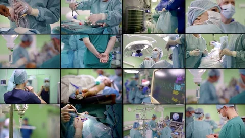 Collage multi-shot of the operating room in a hospital, close-up shooting of Stock Footage 128537328