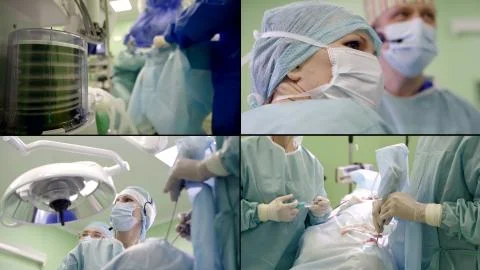 Collage multi-shot of the operating room in a hospital, close-up shooting of Fotos de archivo
