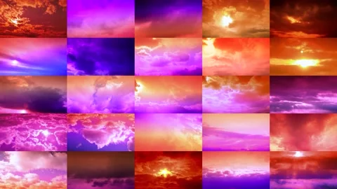 Collage of a multi Time lapse of Moving clouds and sunrise Stock Footage 189184717