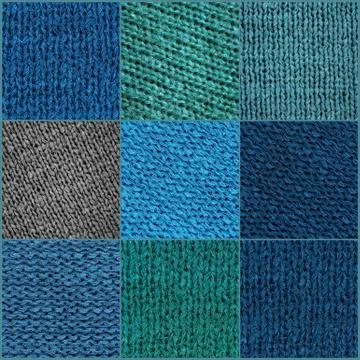 Collage of multicolored squares with different patterns of textile texture Stock Photos