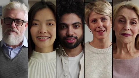 Collage of multicultural people looking straight into camera Stock Footage 170363973