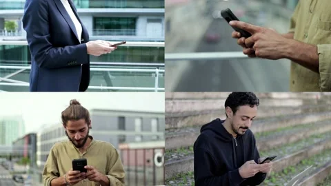Collage of multicultural people using smartphone Video stock 132940000