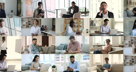 Collage of multiple people engaging in different activities using technologies Stock Footage 283167242