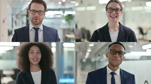 Collage of Multiple Race Business Talking on Video Call Stock Footage 162954887