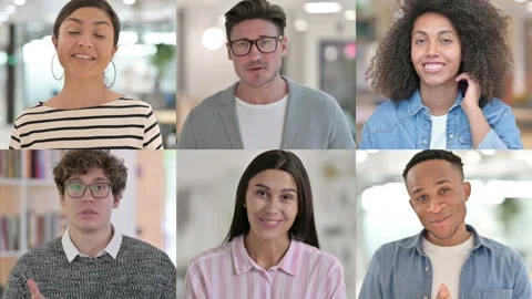 Collage of Multiple Race People Talking on Video Call Stock Footage 162849710