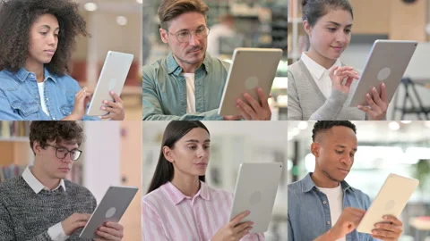 Collage of Multiple Race People using Digital Tablet 스톡 동영상 162848554