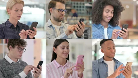 Collage of Multiple Race People using Smartphone 스톡 동영상 162849482
