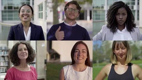 Collage of multiracial people smiling at camera Stock Footage 120979057