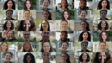 Collage of multiracial people smiling at camera Stock Footage 121806983