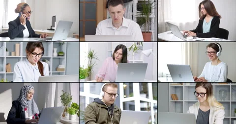 Collage, multiscreen of different people working at the laptop. Using a computer Stock Footage 155022288